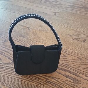Claire's Black Mini Bag with Embellished Rhinestone Handle